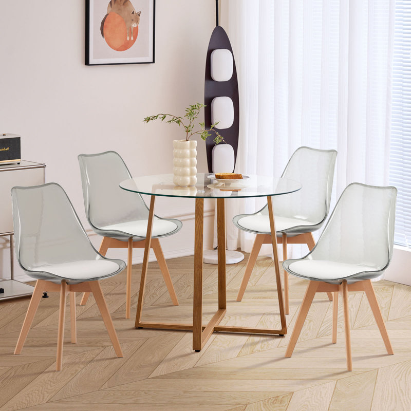 Ensemble de 4 tables de salle à manger rondes en verre pour 4 personnes, ensemble de table et chaises moderne pour 4 personnes