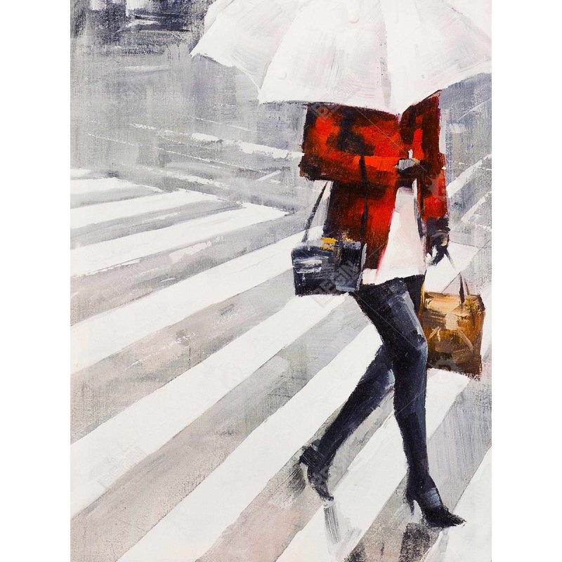 Femme marchant avec son parapluie - décor de toile de chambre à coucher pittoresque