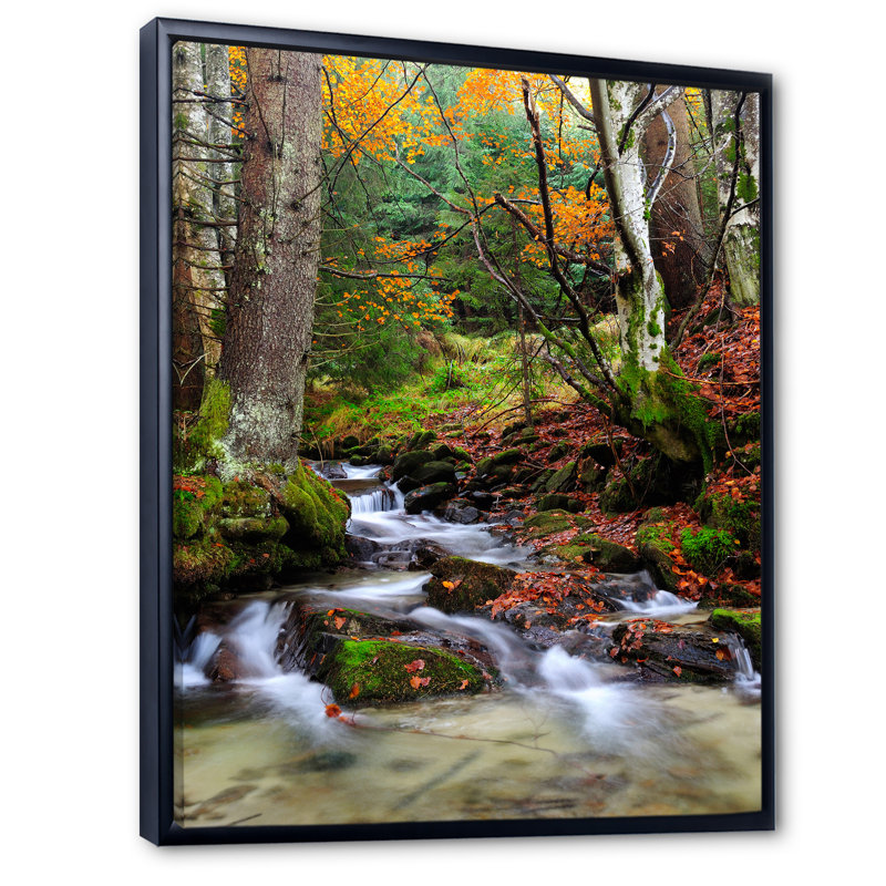 «Beautiful Autumn Forest Waterfall VI», reproduction d'art sur toile traditionnelle, H 40 po x l 30 po x P 1,5 po