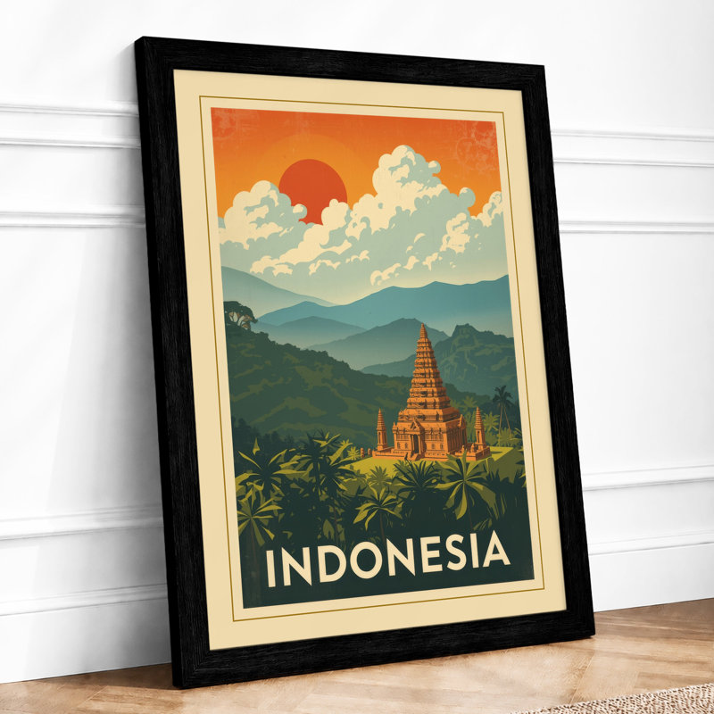 Temple Among Mountains Vintage - Print, A2 - 59.4 x 42.0 cm, Black