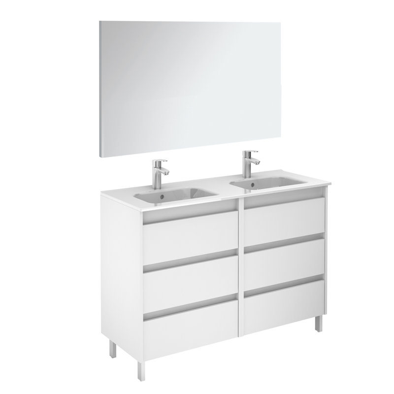Ensemble de meuble-lavabo de salle de bain double 48 po avec miroir Mallie, Blanc