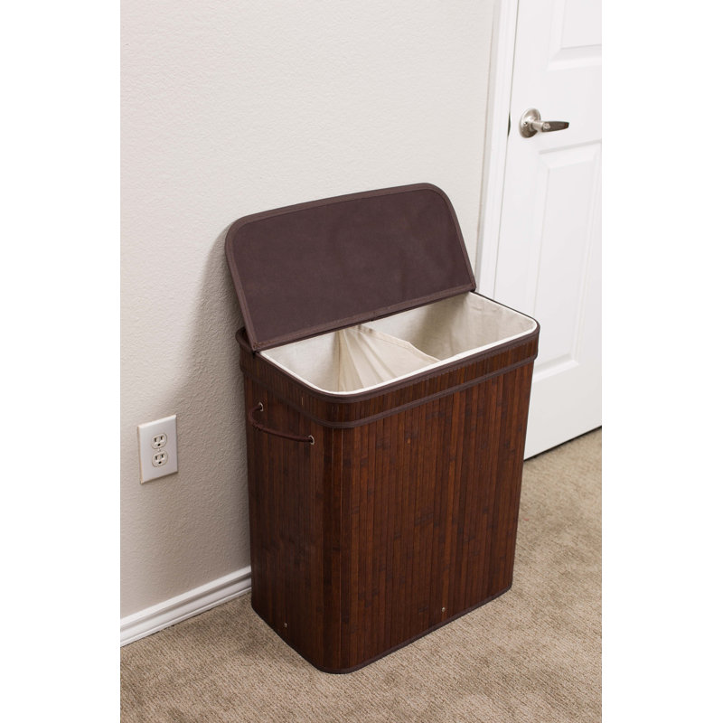 Espresso Bamboo Double Laundry Hamper with Lid and Cloth Liner