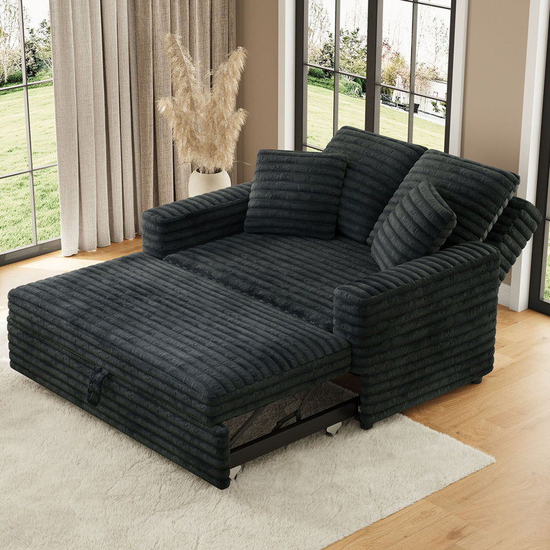 Plush Soft Double Seat Sofa Bed with Removable Cushion, Gray, Straight Stripe Shape Plush
