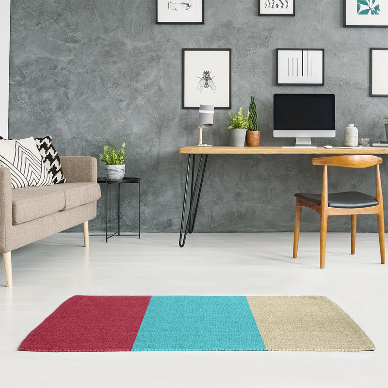 Tapis sable rouge/bleu sarcelle/sonoran à tissé plat Arizona, Rectangle 4 pi x 6 pi