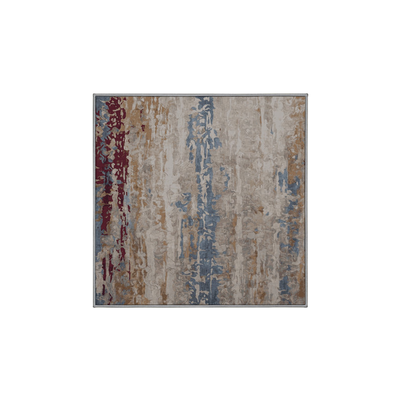 Machine Washable Gray Area Rug, Square 6'