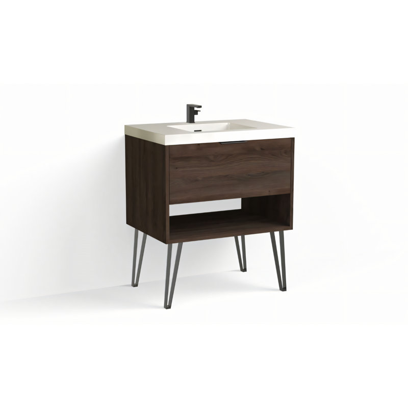 Modo 30" W Freestanding Single Bathroom Vanity with Dawson Leg, Matte Black, White Acrylic, Gloss White/Single