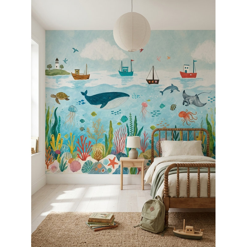 Papier peint sous-marin, vie marine, fresque murale, 120 po x 96 po, Peler et coller