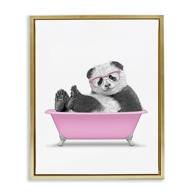  «Pink Hip Panda in Bath» par Annalisa Latella, H 21 po x l 17 po, Cadre flottant métallique doré