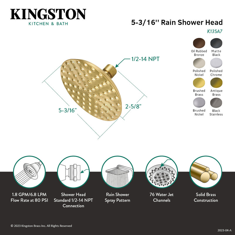 Kingston Brass Victorian 5-1/4-Inch Round Raindrop Brass Shower Head, Matte Black