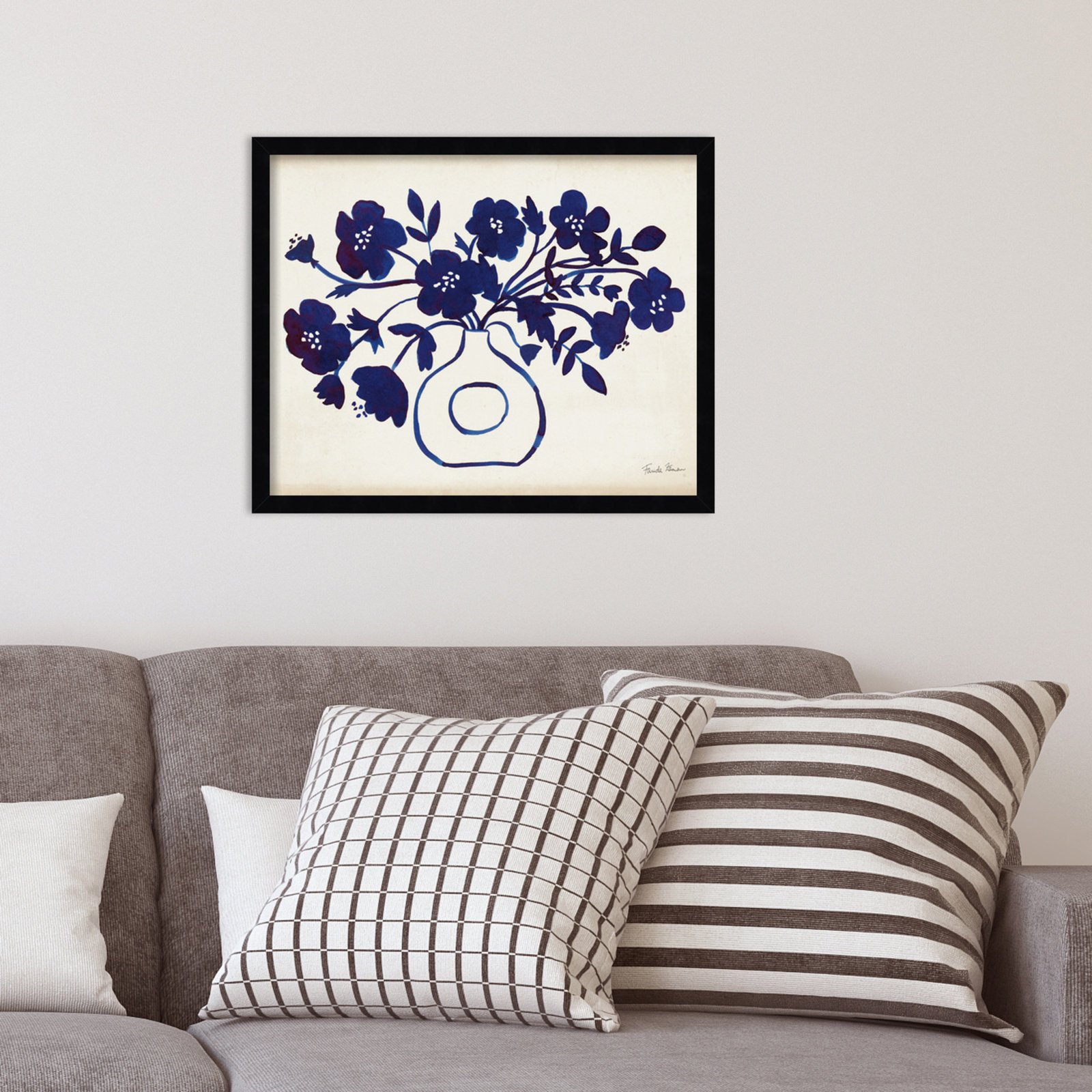 Modern Blue Vase II Print by Farida Zaman, Black, 17" H x 21" W x 1" D