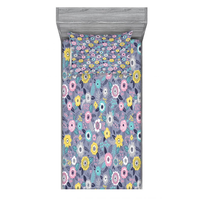 Microfiber Floral Sheet Set, Twin XL Sheet Set with Fitted Sheet