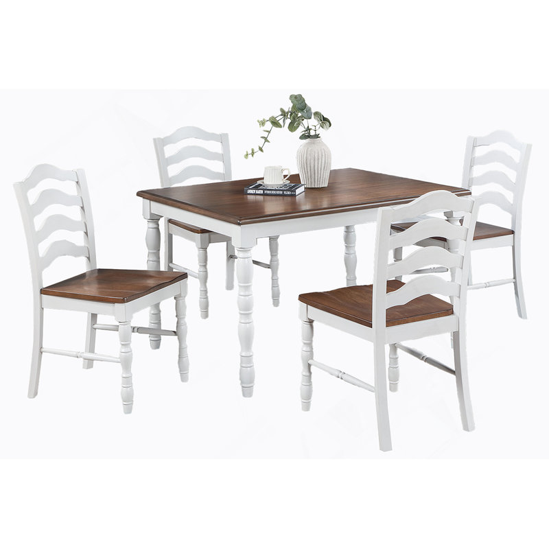 5-Piece Ranch Style Dining Set With Oak Top Table & Ladder Back Chairs, Perfect For Cozy And Inviting Meals