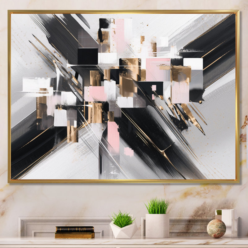«Symmetric Abstractions I» sur toile, Cadre flottant doré, H 12 po x l 20 po x P 1 po