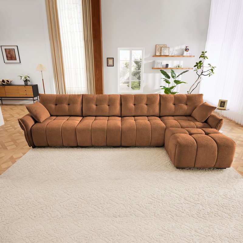 Canapé modulaire configurable avec repose-pieds et chenille haute résilience, Orange