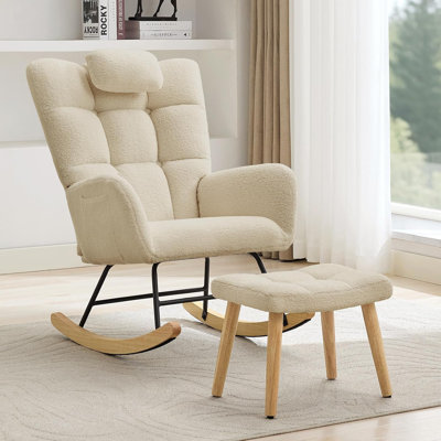 Chaise berçante de chambre de bébé, chaise berçante berçante confortable avec dossier haut et dossier rembourré