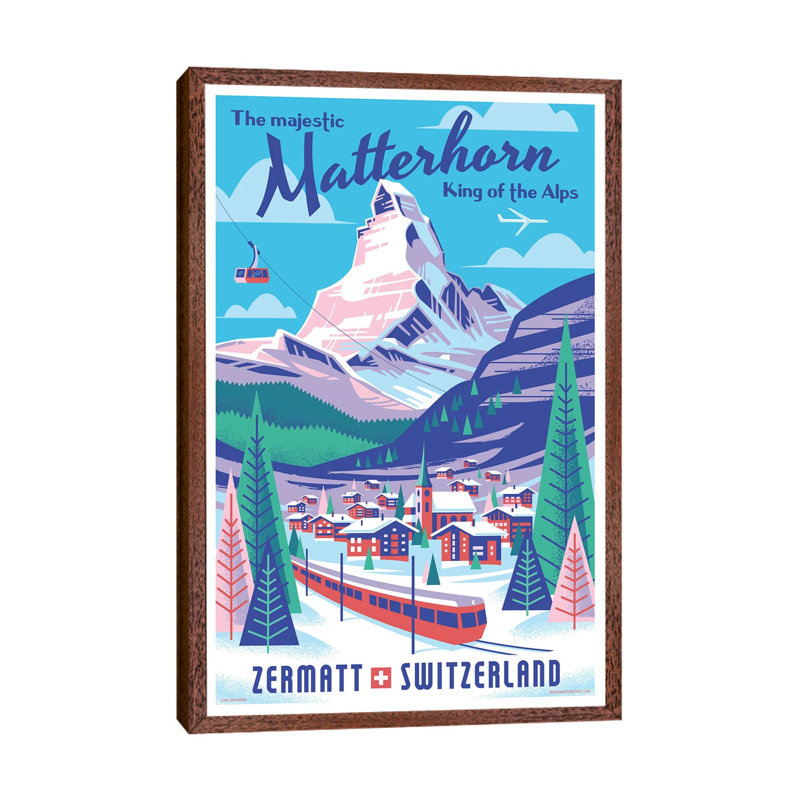 Matterhorn Switzerland Travel by Jim Zahniser - Print on Canvas, 101.6cm H x 66.04cm W x 3.81cm D, Classic Brown Wood Framed