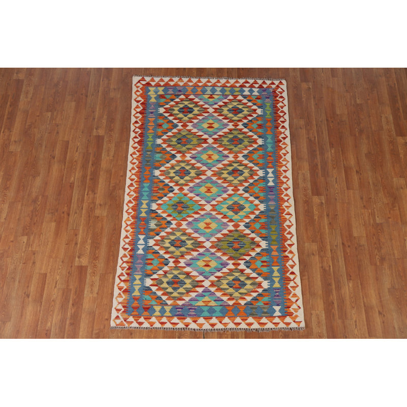 Geometric Kilim Reversible Wool Rug 4x6