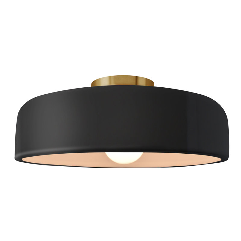 Plafonnier semi-encastré Radiance, Lustre noir, Laiton brossé, H 6,5 po x l 16 po x P 16 po