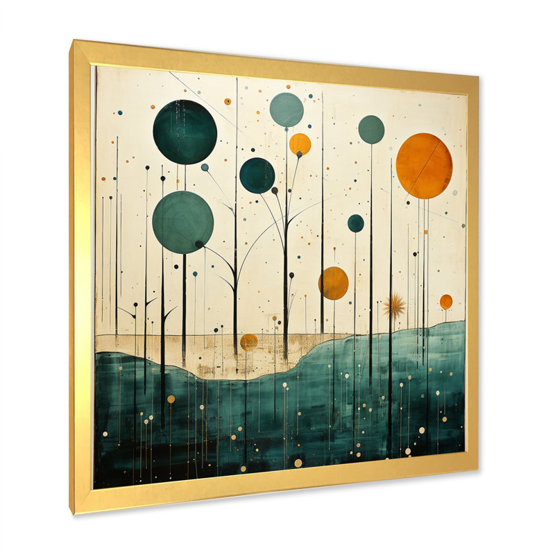 Sarcelle orange Mid Century Minimalist Oasis II - imprimé, H 16 po x l 16 po x P 1 po, Encadrement doré