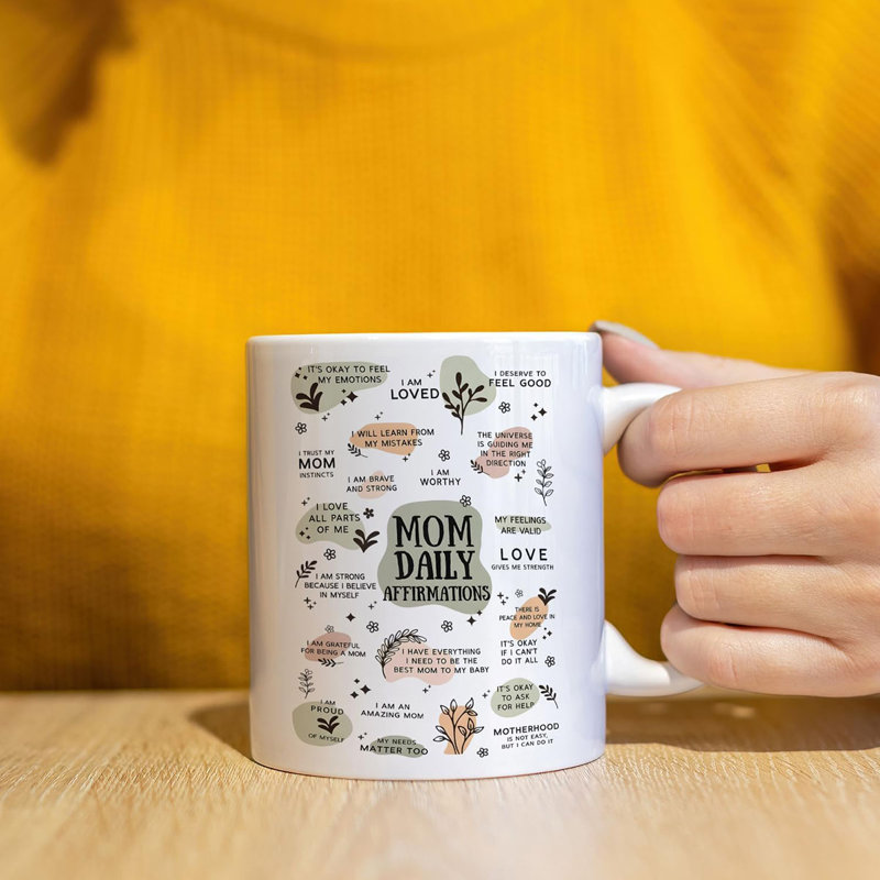 Boho Floral Mom Coffee Cup, Mother's Day Mugs Cups, Mother Birthday Gifts, Mom Daily Affirmation Ceramic Coffee Tea Mug 11 oz