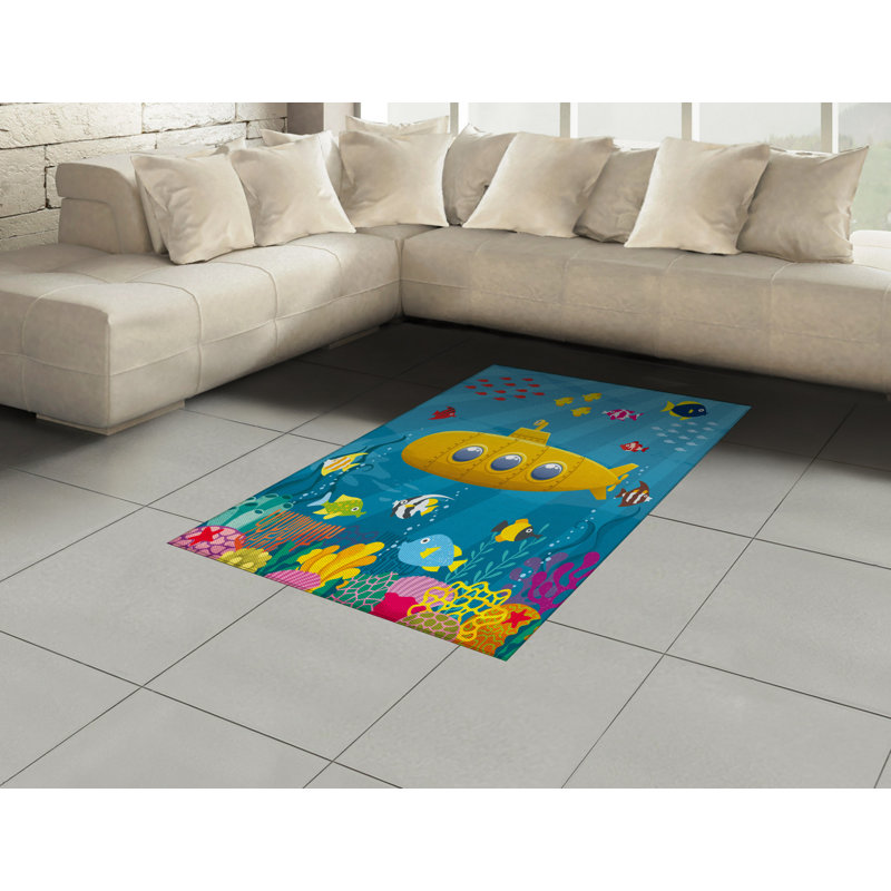 Tapis décoratif sous-marin jaune à haute densité, Rectangle— 4 pi x 5 pi 8 po
