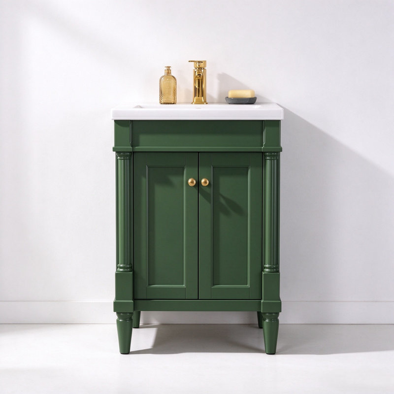 Malpass 24 " W Freestanding Standard Free Standing 1 Single Vanity Bathroom Vanity With Ceramic Top, Vogue Green