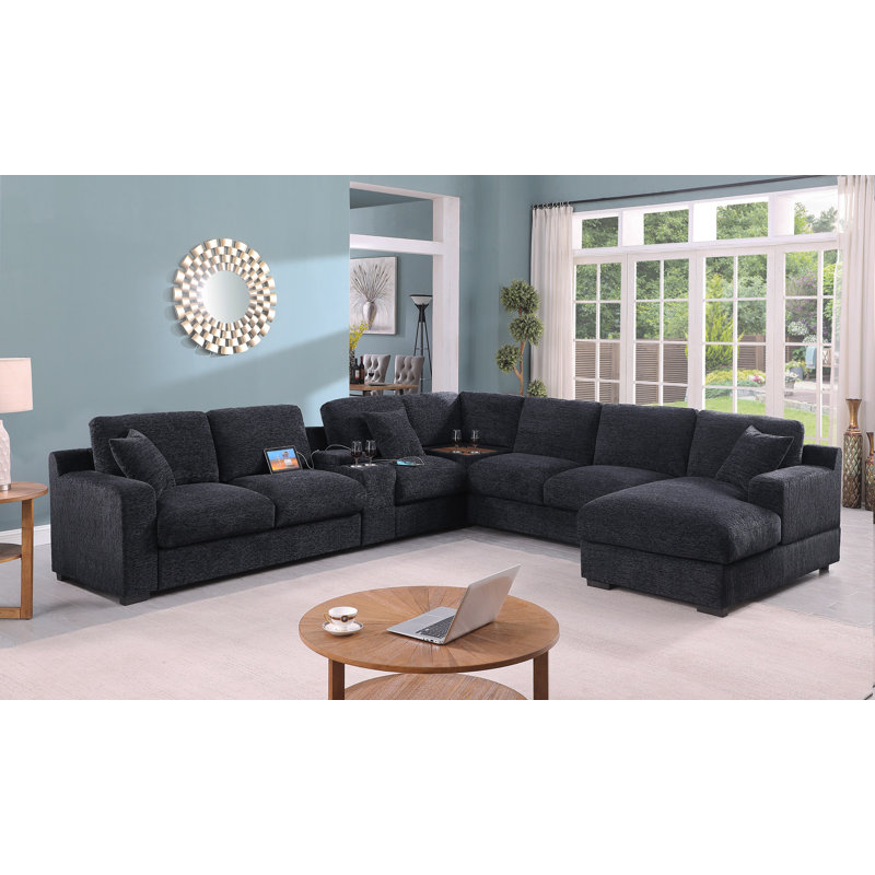 Canapé d'angle modulaire en chenille gris foncé de 141,5 po Celine, Gris foncé