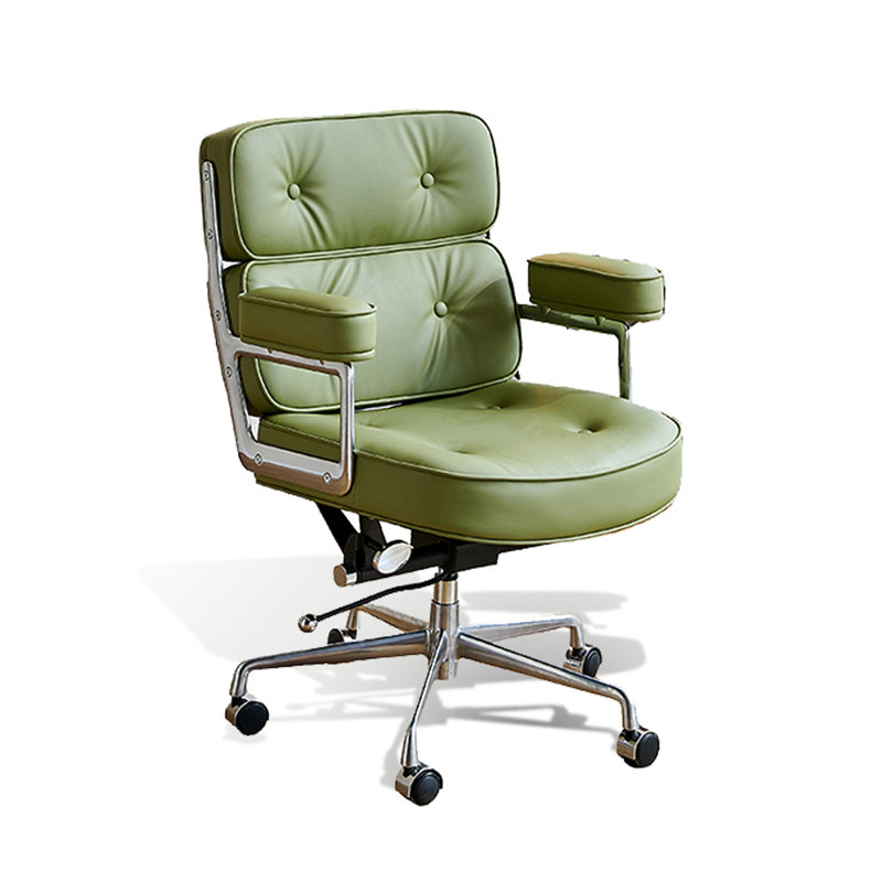 Minimalist Cowhide & Aluminum Alloy Swivel Office Chair