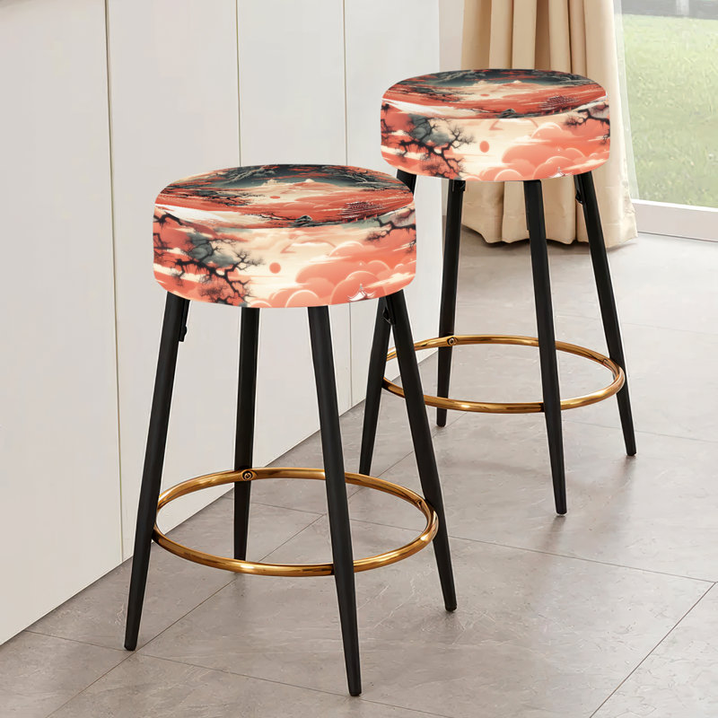 Ensemble de 2 tabourets de bar japonais clair et rouge