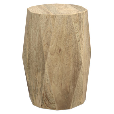 Judson 15"W Solid Mango Wood Contemporary Polygon End Table With Faceted Geometric Design
