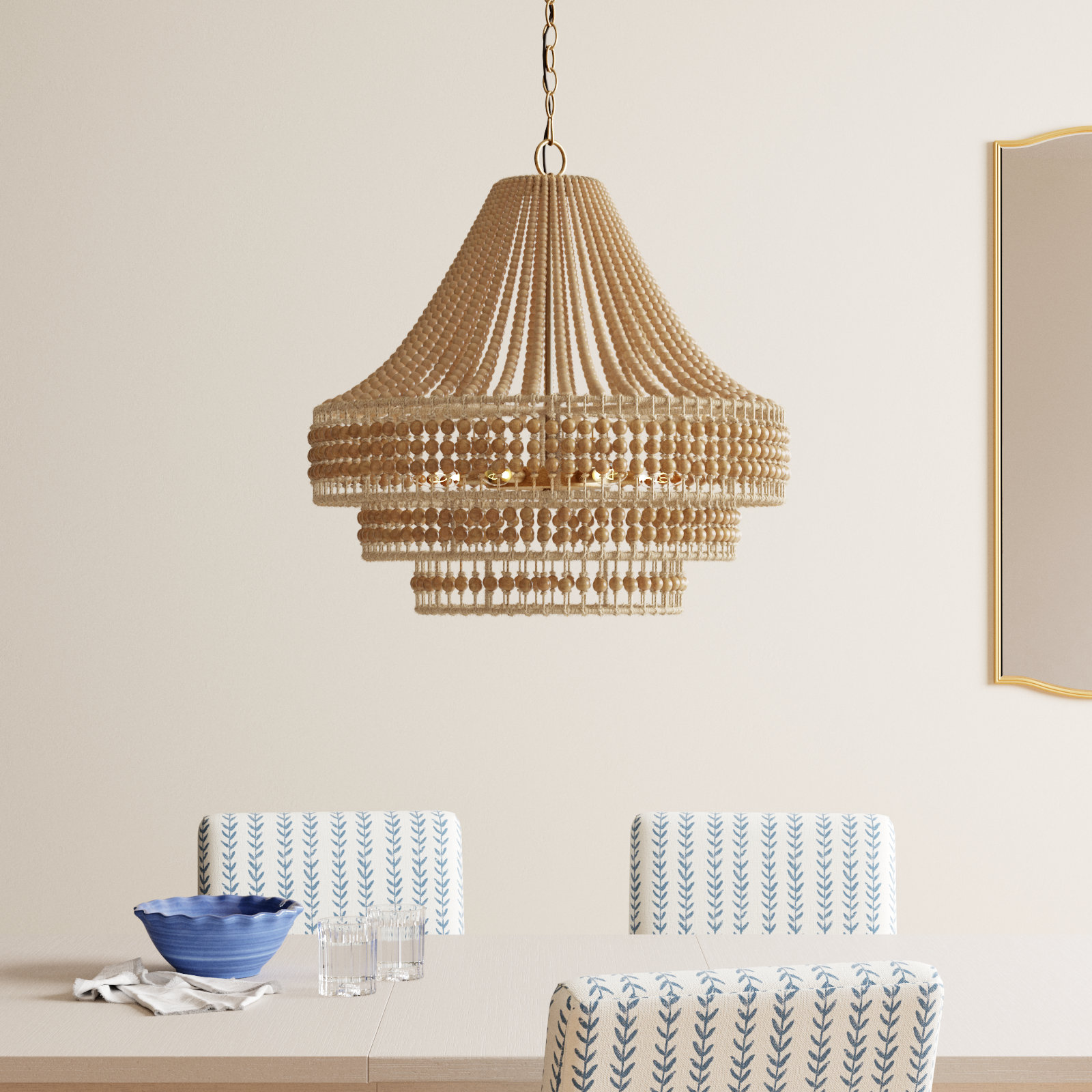 Ana 6-Light Dimmable Wood and Wrought Iron Tiered Chandelier