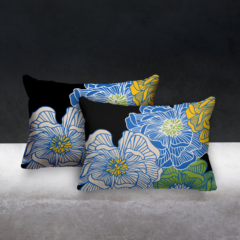  Polyester / Mélange de polyester Housse de coussin rectangulaire intérieure / extérieure lombaire et insert, Bleu