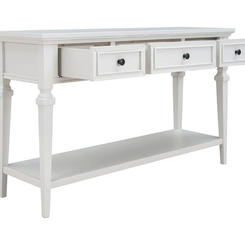 Console With Three Drawers And Bottom Shelf Practicality Classic Table 3 Compulsion, Antique White