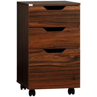 Under Desk Storage, 3 Drawer Cabinet, Brown Wood Grain, Efficient Workspace Grain Drawers, Wheels For Smooth Mobility In Office