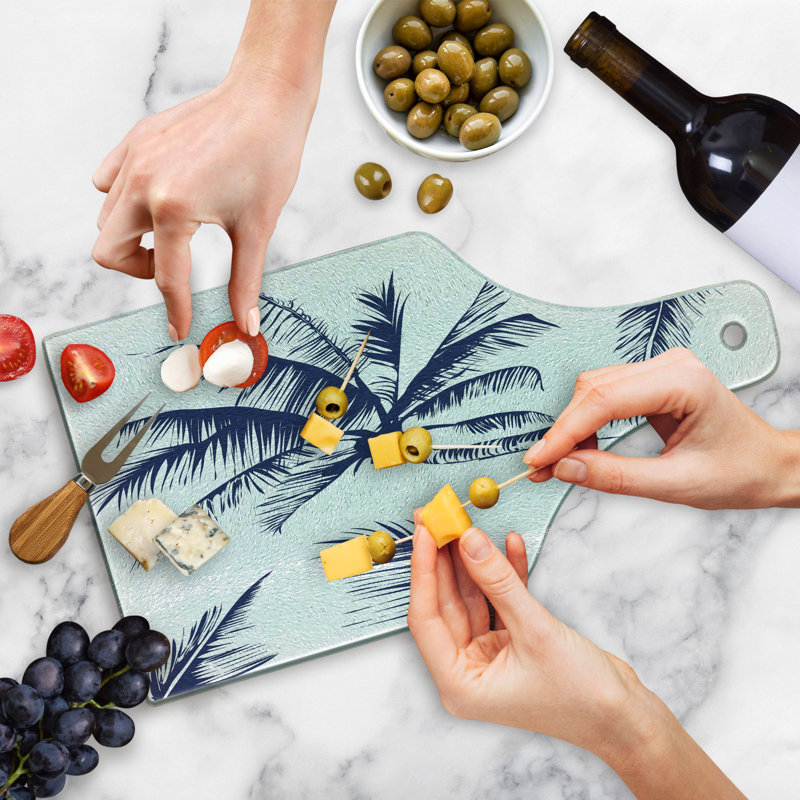Ambesonne Psychedelic Tempered Glass Cutting Board Coconut Palm Tree Indigo