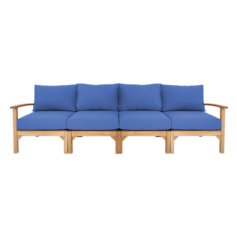 Canapé d'extérieur Huntington en teck de 113 po de largeur avec coussins Sunbrella, Saphir