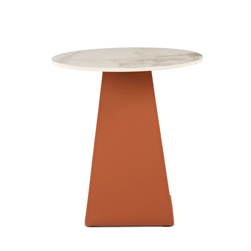 Merkel - Modern Ceramic + Leather End Table