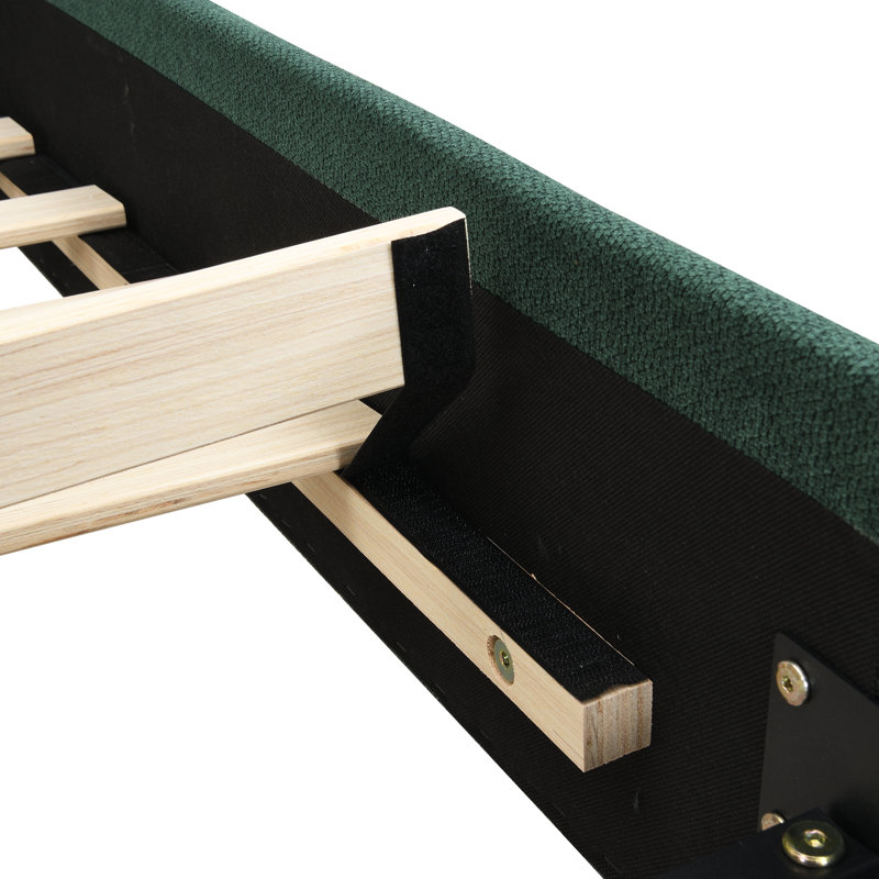 Lit plateforme en chenille avec tête de lit tapissier éponge incurvée de 8 cm, Très grand, Vert olive