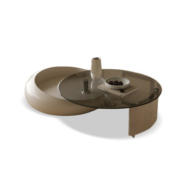 50.39" Grey Tea Mixed Color+Beige Tempered Glass+Manufactured Wood Round Coffee Table