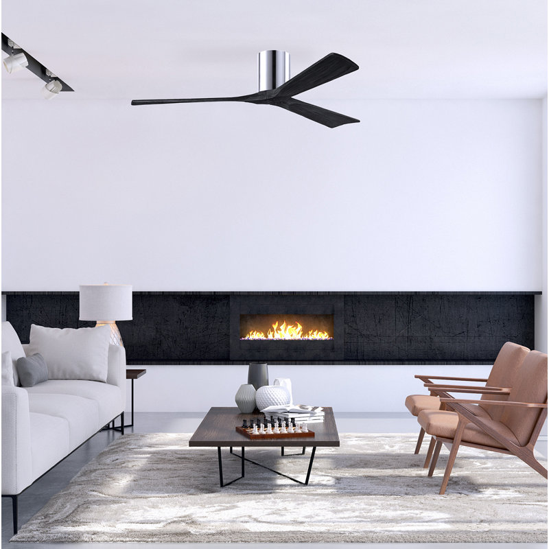 60" Irene 3-Blade Hugger Ceiling Fan with Wall Remote, Polished Chrome, 60", Matte Black
