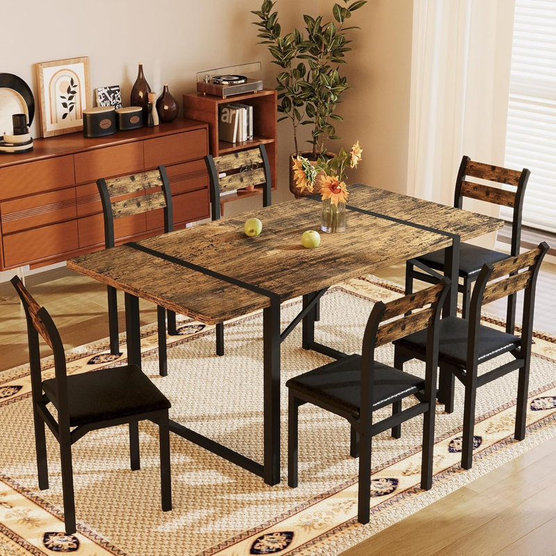 Mid-Century Modern Dining Room Table And Chairs Set For 6, 7 Pieces Kitchen Dining Table With 6 Chairs & Mdf Broad Table For Apartment, Dining Room, Kitchen, Family Party