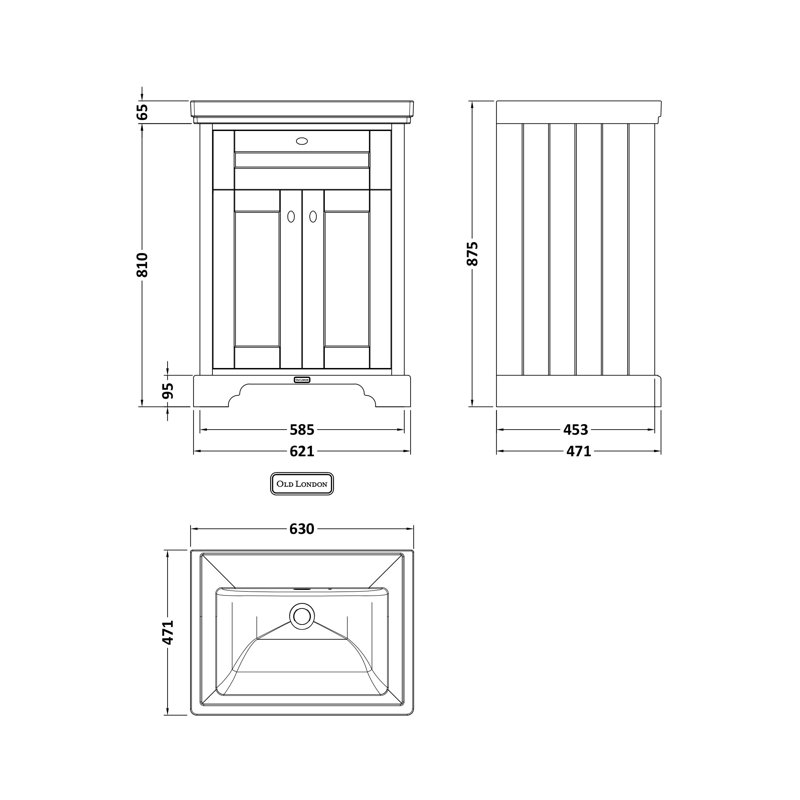 Old London 630mm Single Bathroom Vanity with Integrated Fireclay Basin, Grey