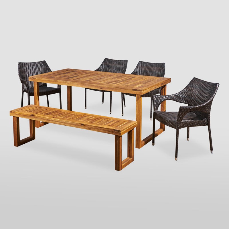 Clermt 6 - Person Acacia Patio Dining Set with Rectangular Table
