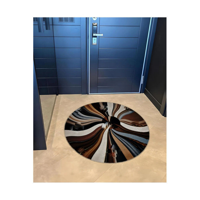 Multicolored Partial Stripes Patterned Round Woven Base Modern Decorative Carpet, Round 5'