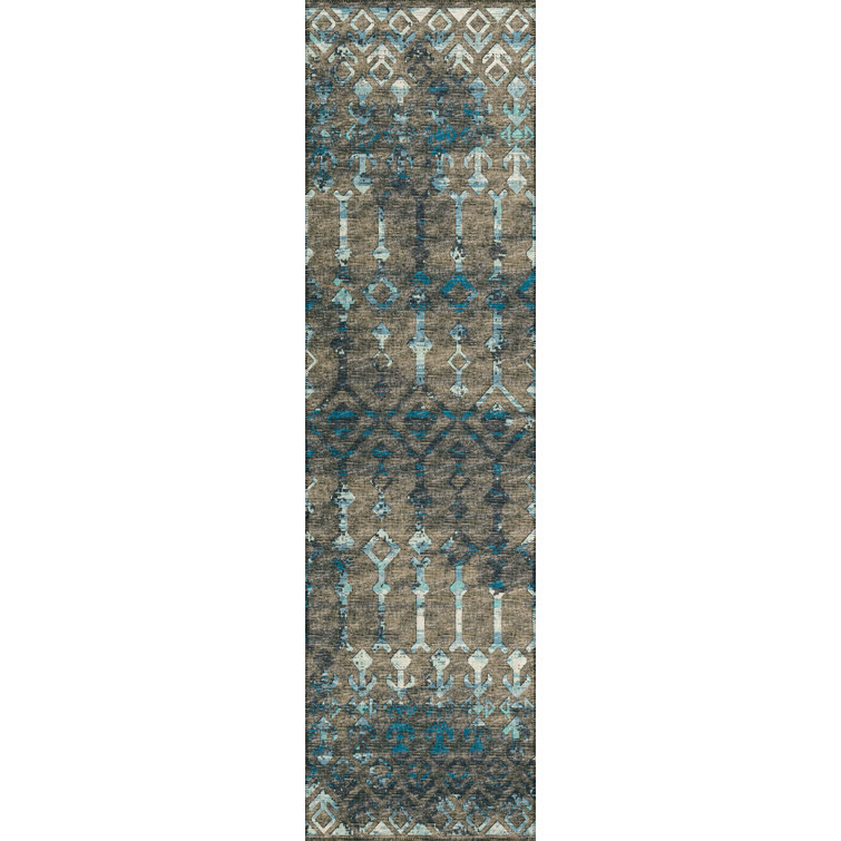 Tapis ikat bleu / brun Ardyth