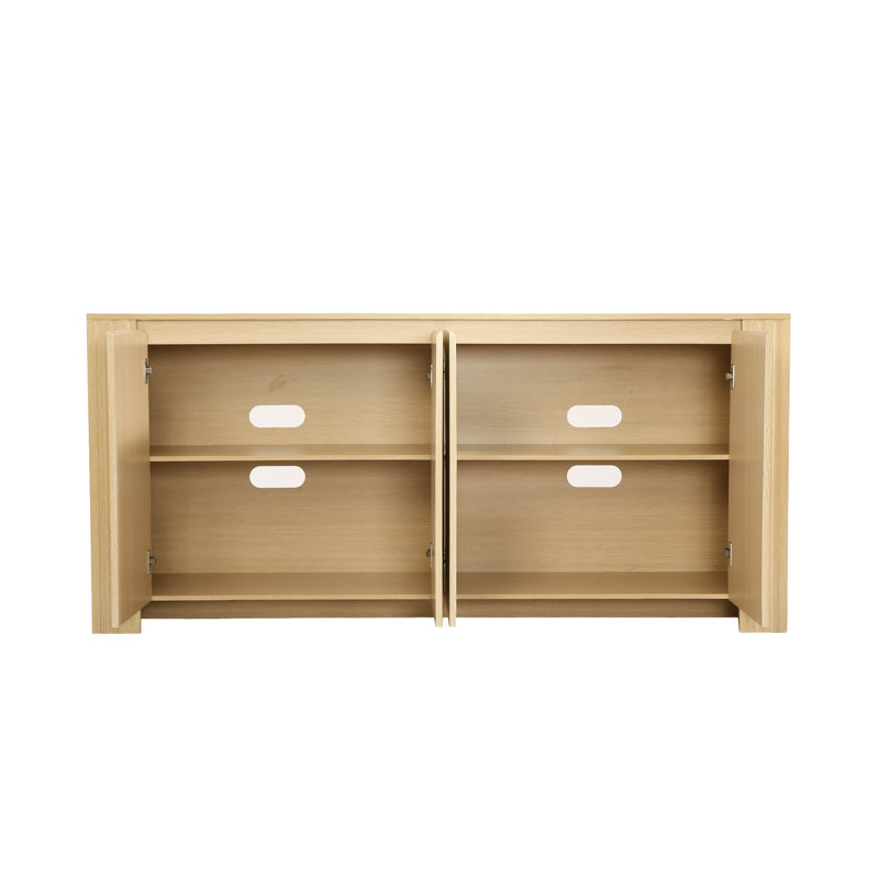 Mid-Century TV Stand for 75-Inch TV – 4-Door, Fluted Fronts, Large Storage & Cord Management, Oak