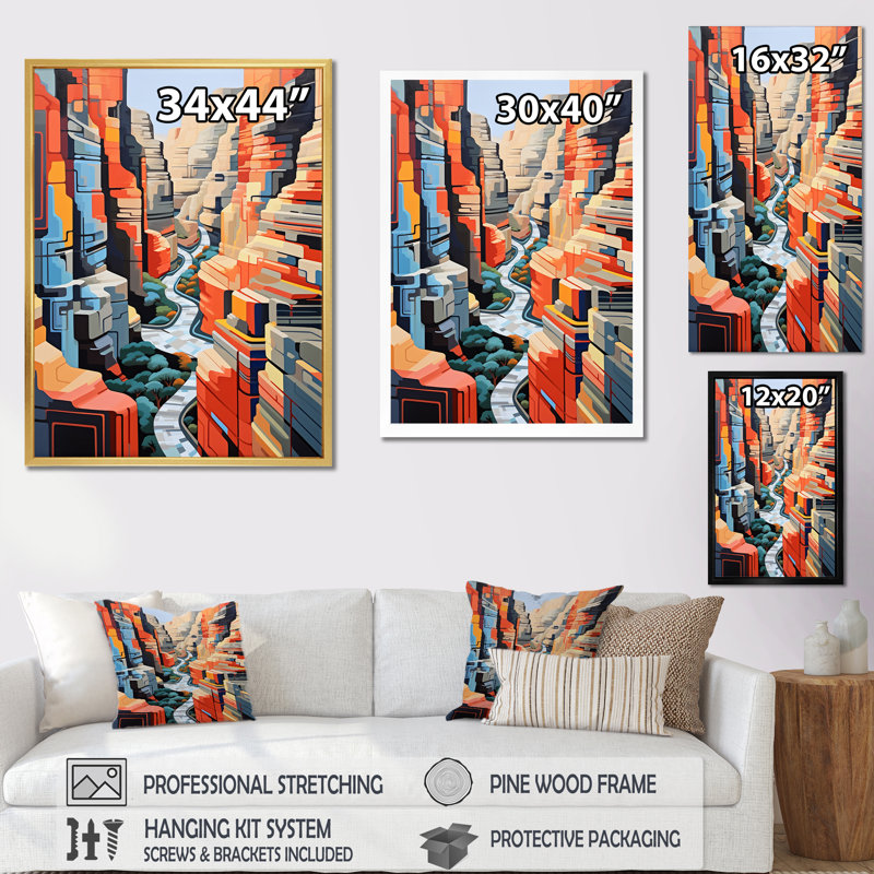 Canyon de Stijl, paysage inspiré sur toile, Toile tendue, H 20 po x l 12 po