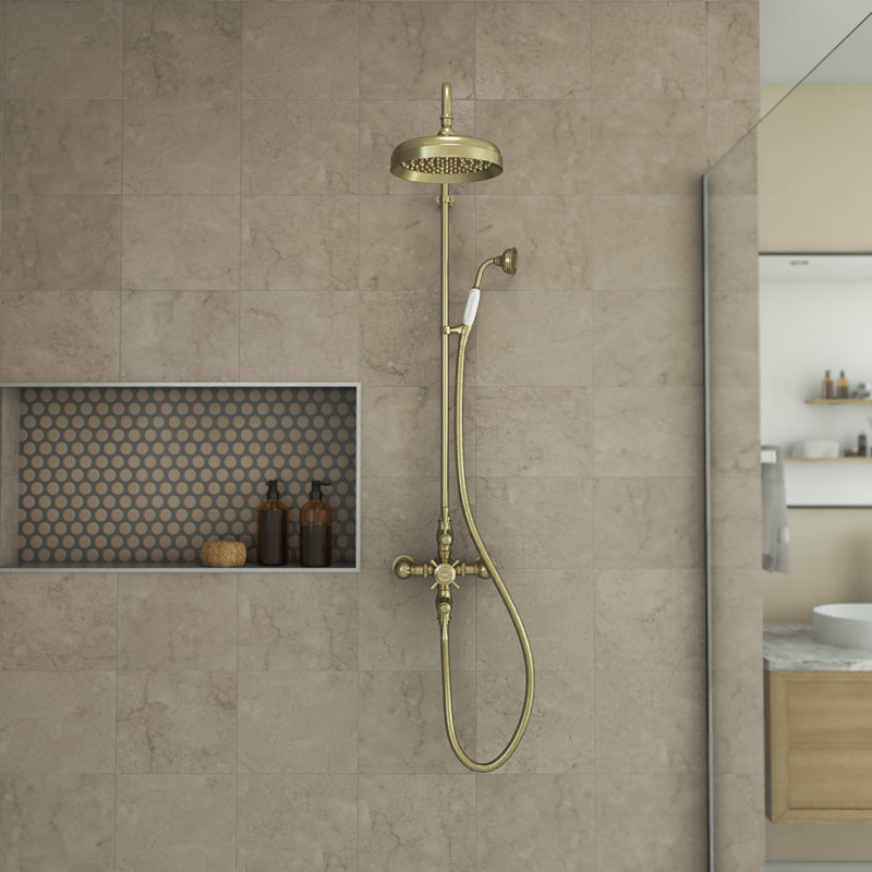 Abbey 10 x 22 Shower Faucet Set with Handshower, Brushed Brass, Brushed Brass