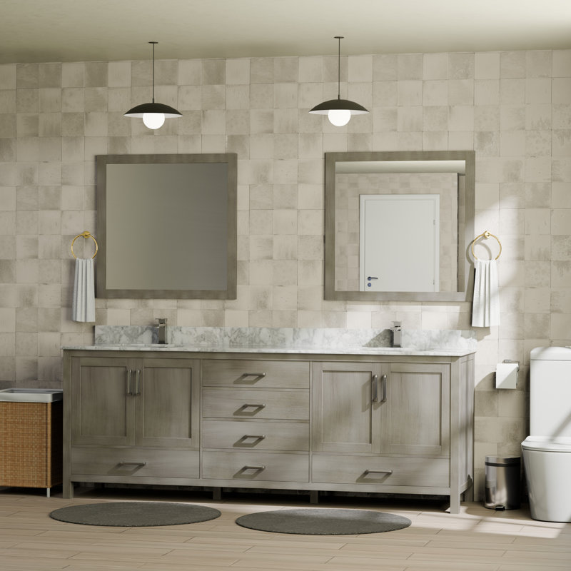 Jacques 80" Double Bathroom Vanity Set, Distressed Gray, White Carrara Marble