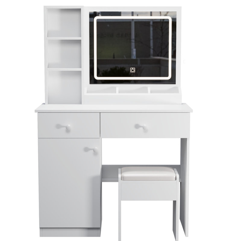 Élégant meuble-lavabo avec lumières et miroir - plusieurs rangements, blanc élégant, 3 couleurs spacieuses, 2 grands tiroirs